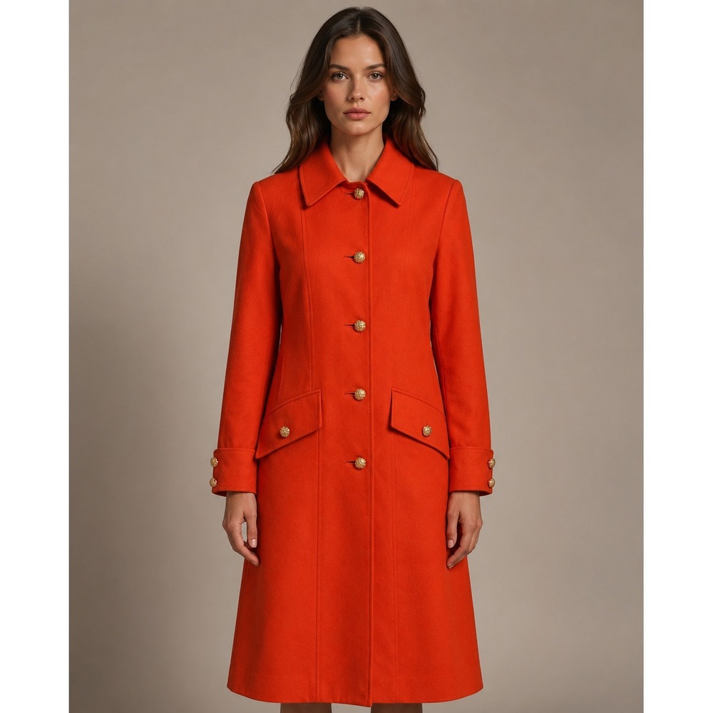 Aquascutum London Orange Trench Coat Aqua 5 Cotton Gold Button Made in England